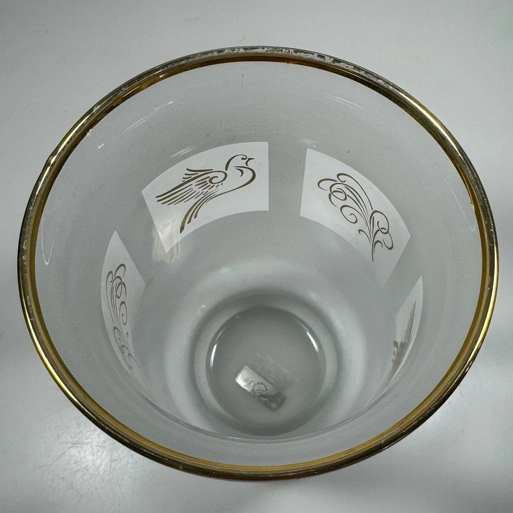 Lenox Frosted Glass Candle Holder Gold Club Handpainted‎ 24K Gold Doves Italy 6